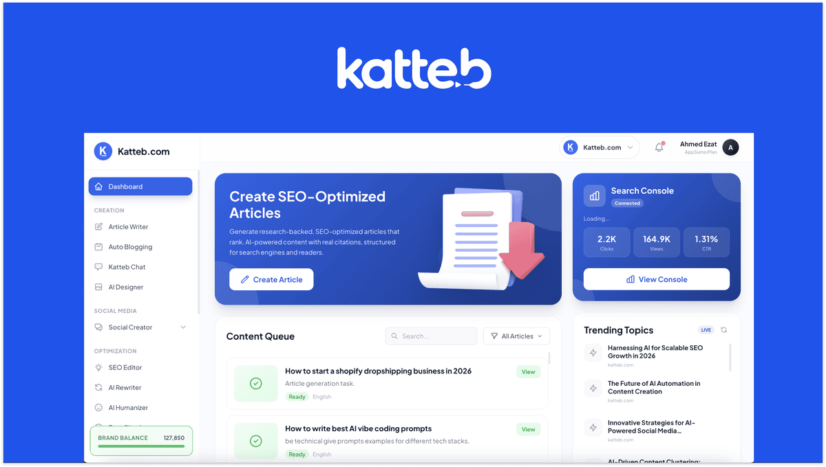 Katteb AI SEO article writer - lifetime deal at $39